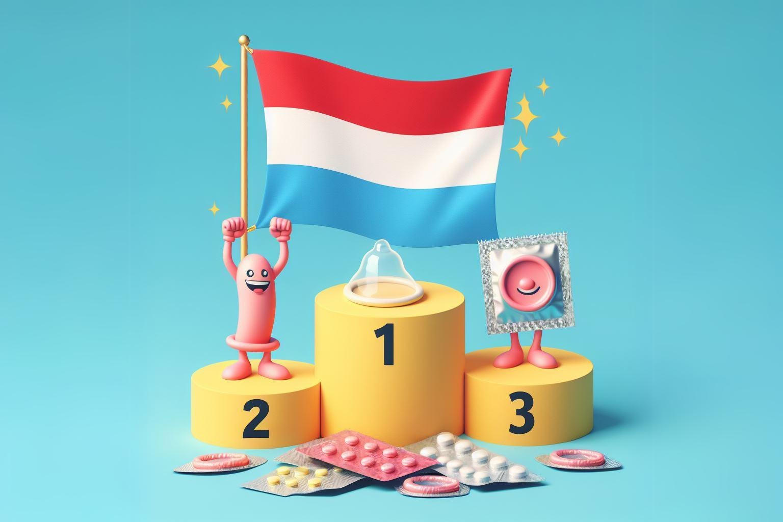 Флагът на Люксембург е номер 1 на подиума на победителите по темата за контрацепцията