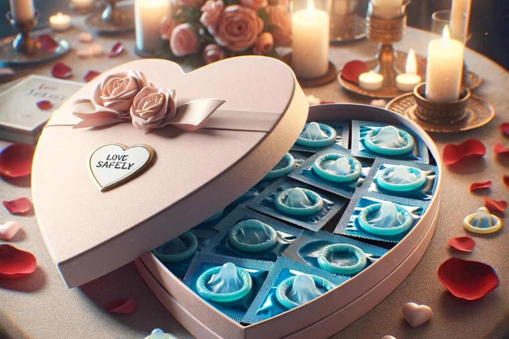 Презервативи в кутия с форма на сърце за Деня на влюбените